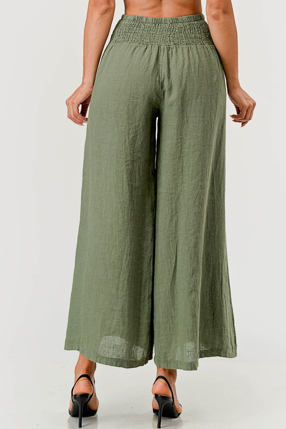 Crossover Wide Waist Linen Pants