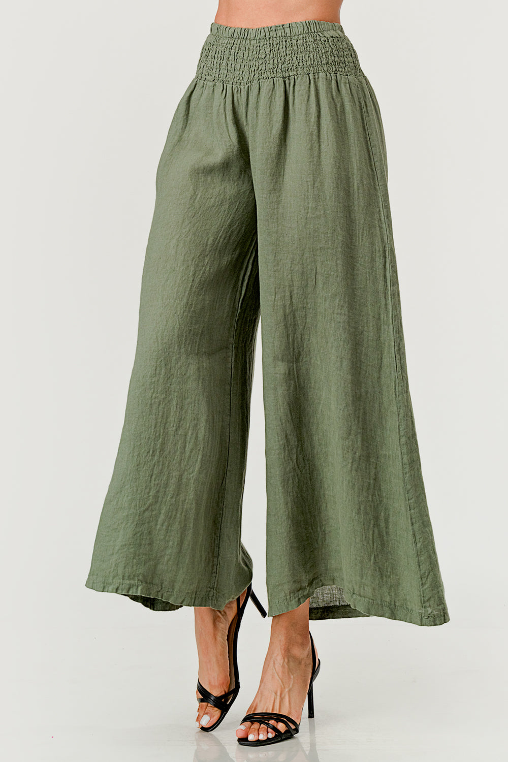 Crossover Wide Waist Linen Pants Bottom Raw Moda