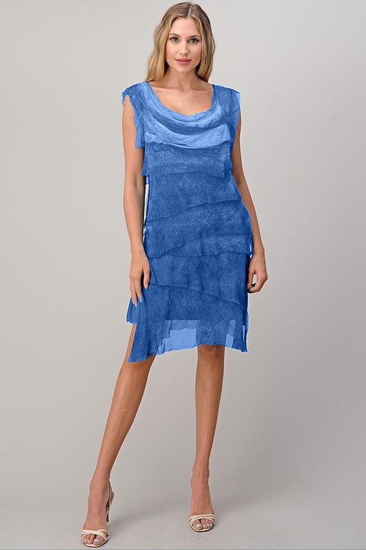 Sleeveless Raw Moda Ruffle Silky Dress Dress Raw Moda One Size Blue