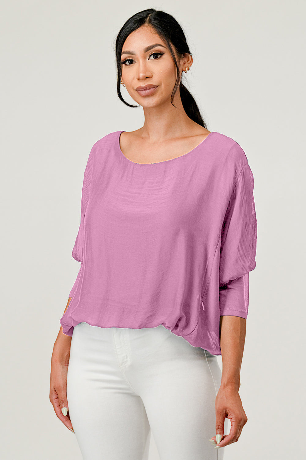 Raw Moda Solid Silk Elastic Sleeves Top Apparel & Accessories Raw Moda One Size Pink