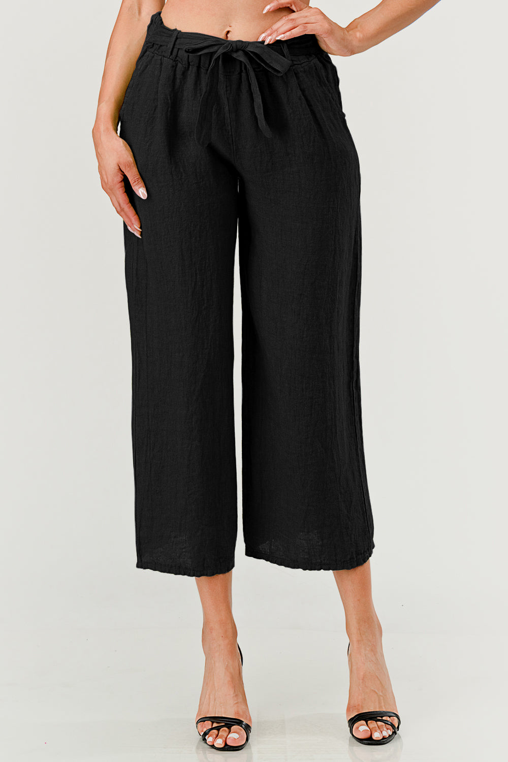 Raw Moda Linen pants Attached Belt Bottom Raw Moda One Size Black