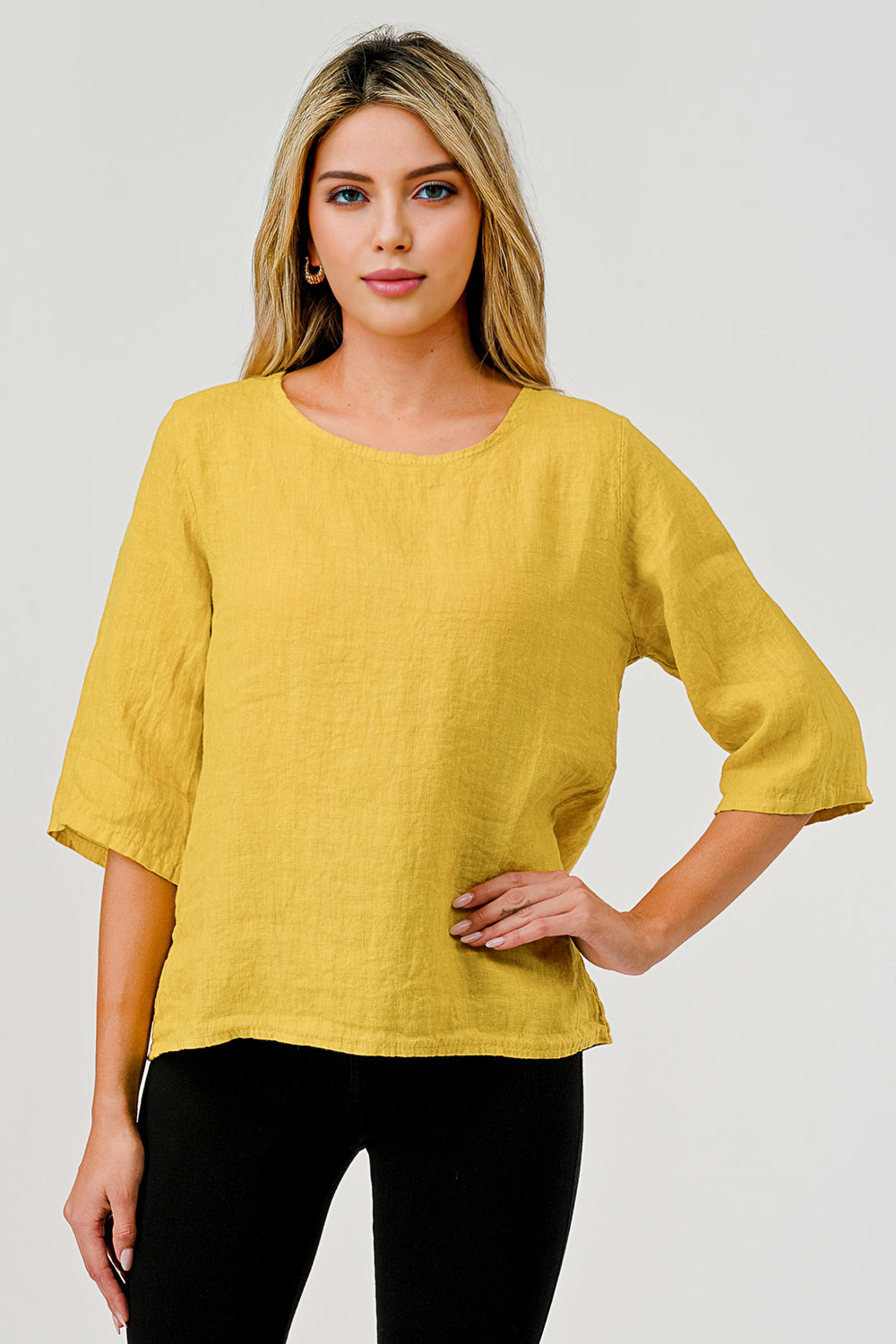 Raw Moda Short Sleeves Back Button Linen Top - Raw Moda