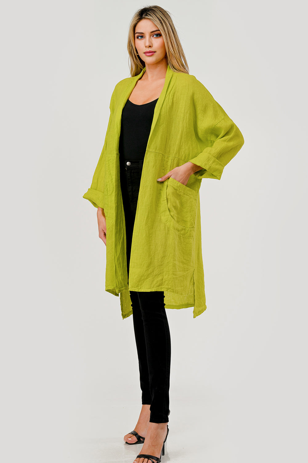 Long italian Linen Cardigan w Packets - Raw Moda