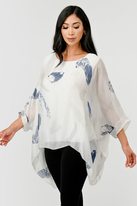 Raw Moda Italian Silky Feathered Pattern Top – front view on model