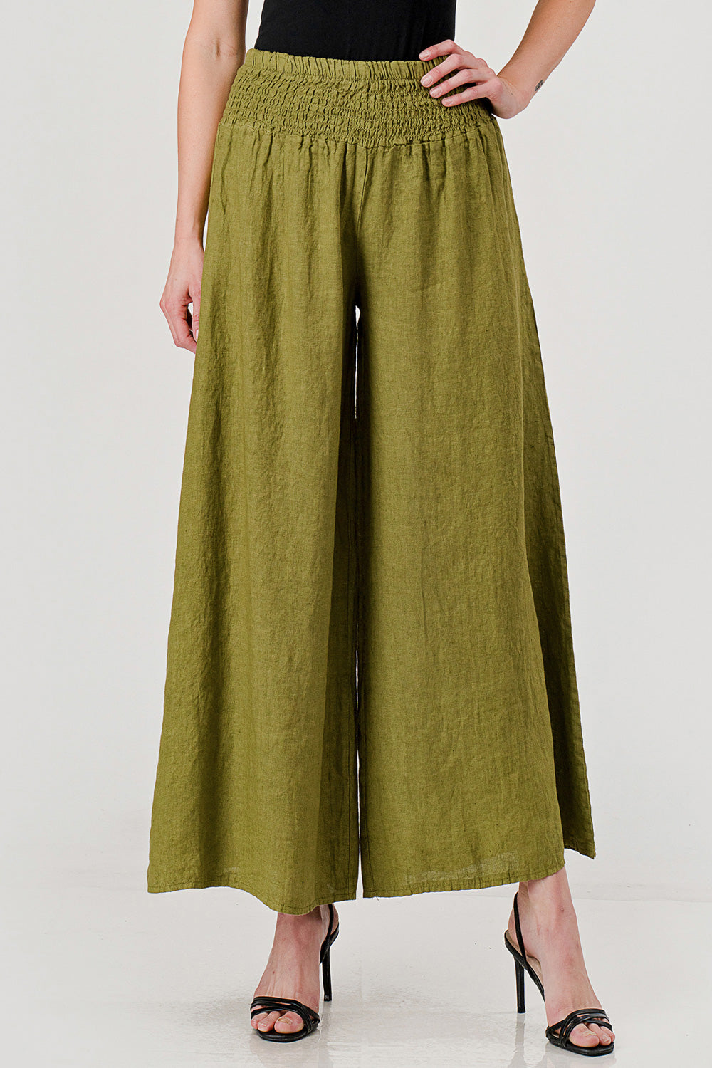 Crossover Wide Waist Linen Pants - Raw Moda
