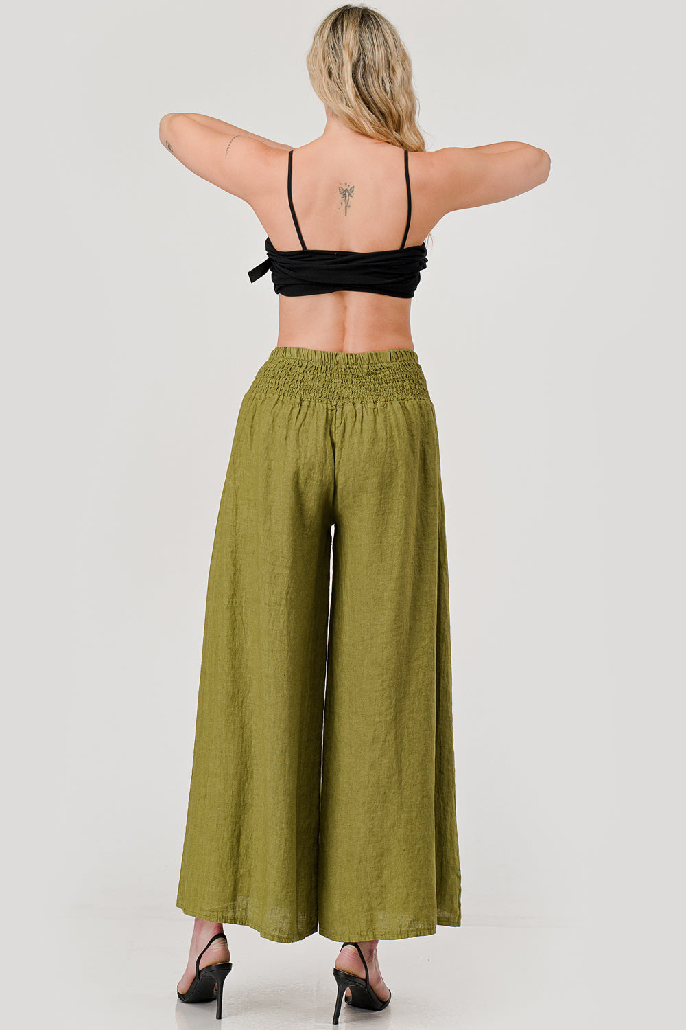 Crossover Wide Waist Linen Pants - Raw Moda