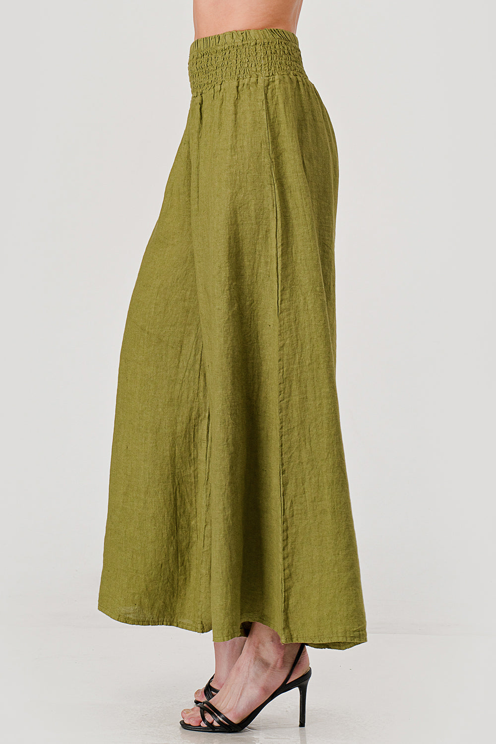 Crossover Wide Waist Linen Pants - Raw Moda