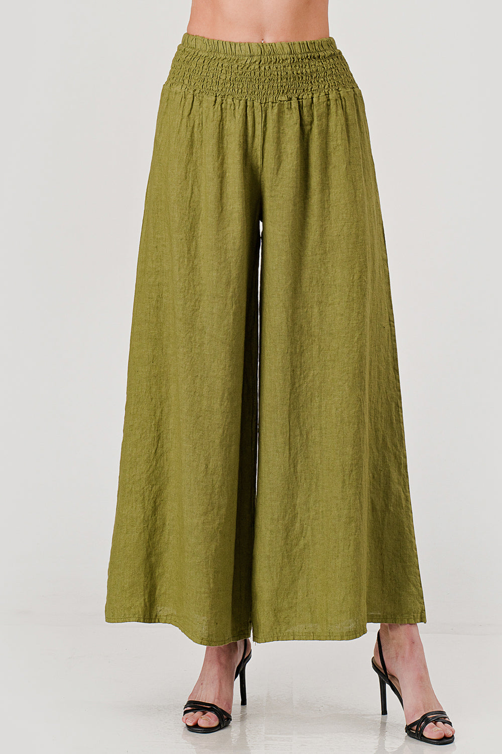 Crossover Wide Waist Linen Pants - Raw Moda