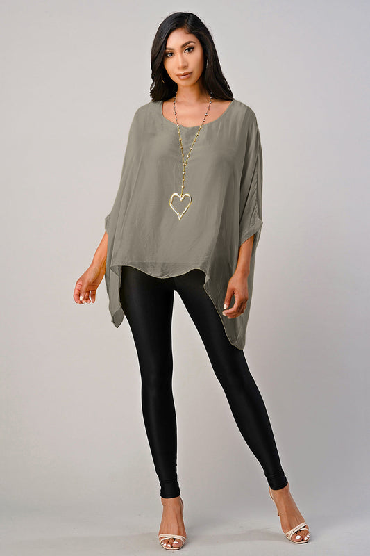 Italian Plain Silky Raw Moda Top  Waterfall Sides