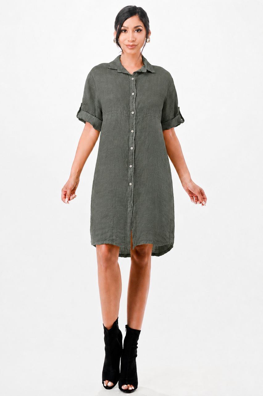 Long Linen Button Shirt Dress