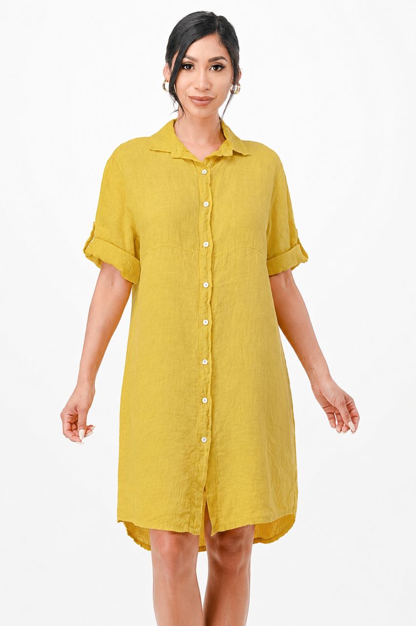 Long Linen Button Shirt Dress