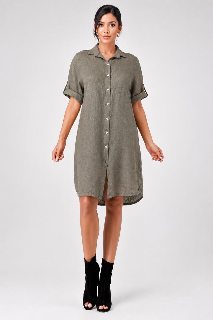 Long Linen Button Shirt Dress