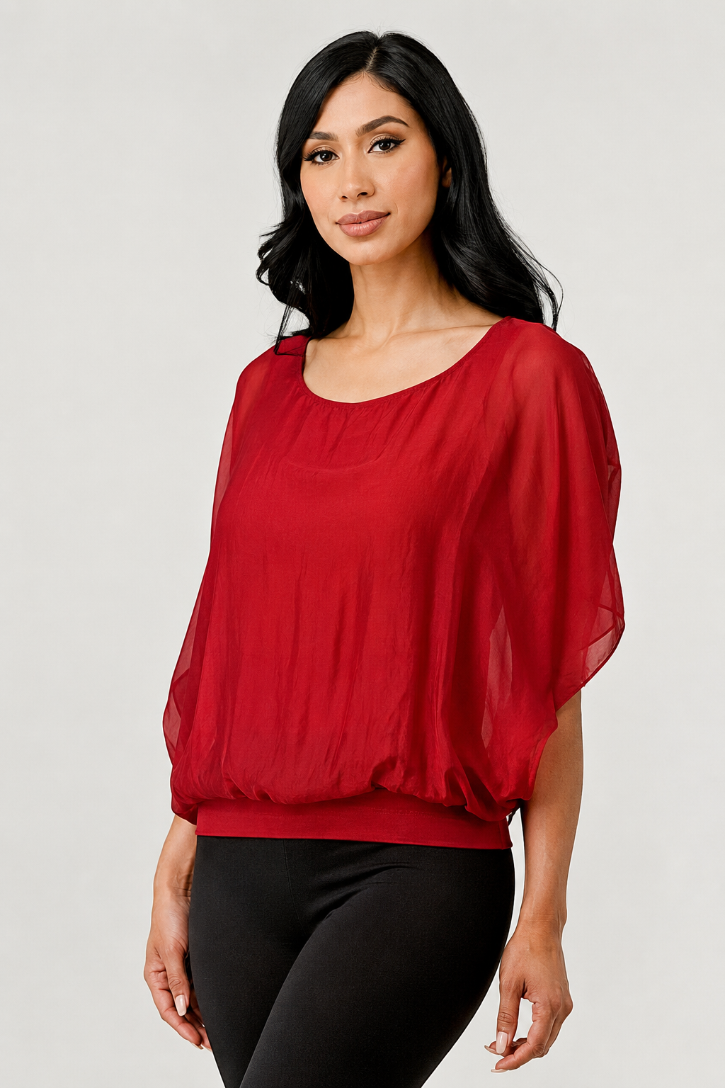 Solid Silk Banded Bottom Top