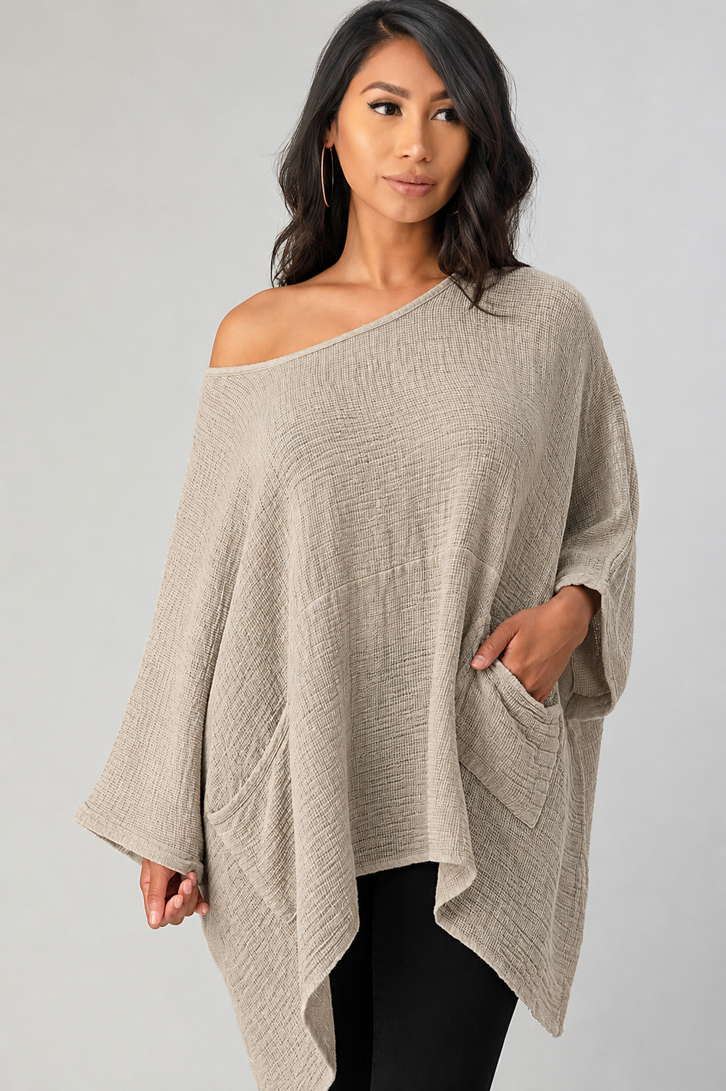 Big Cut Glora Linen Tunic With Front Pockets