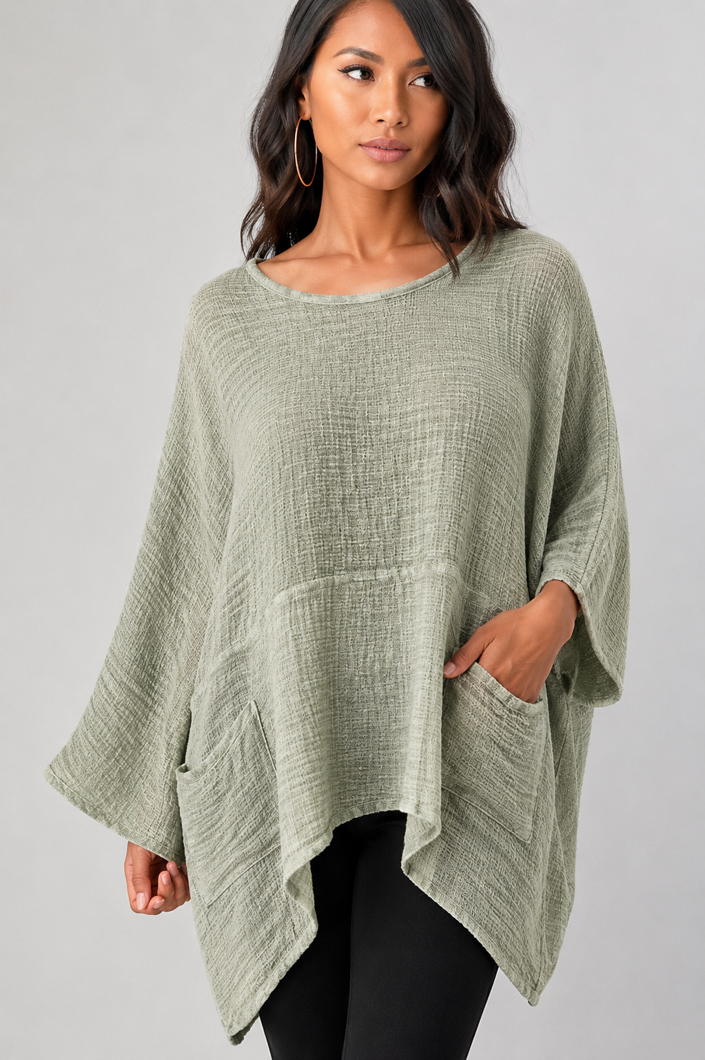 Big Cut Glora Linen Tunic With Front Pockets