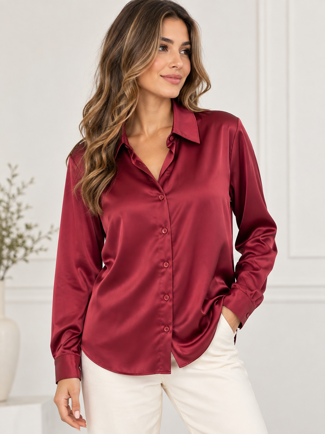 Amore Satin Button-Up Blous