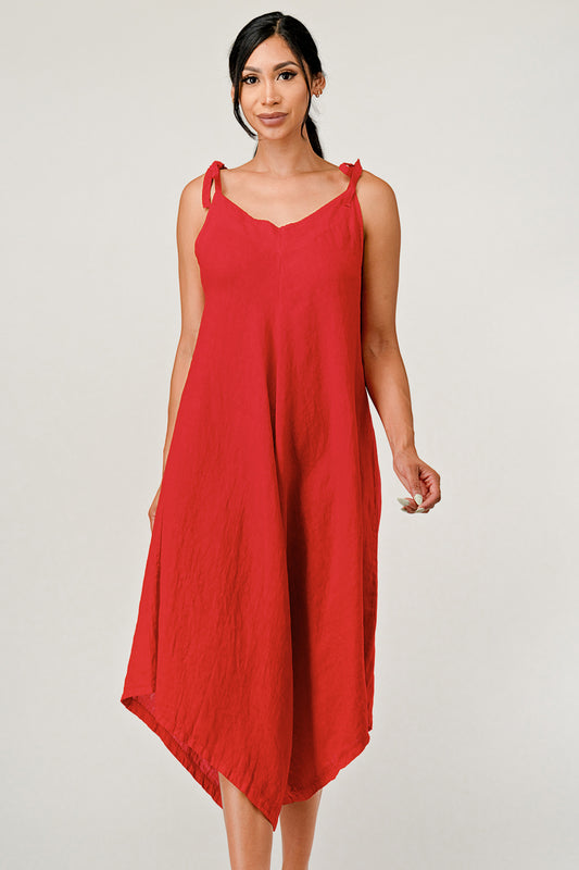 V Neck Linen Italian Romper Dress Raw Moda
