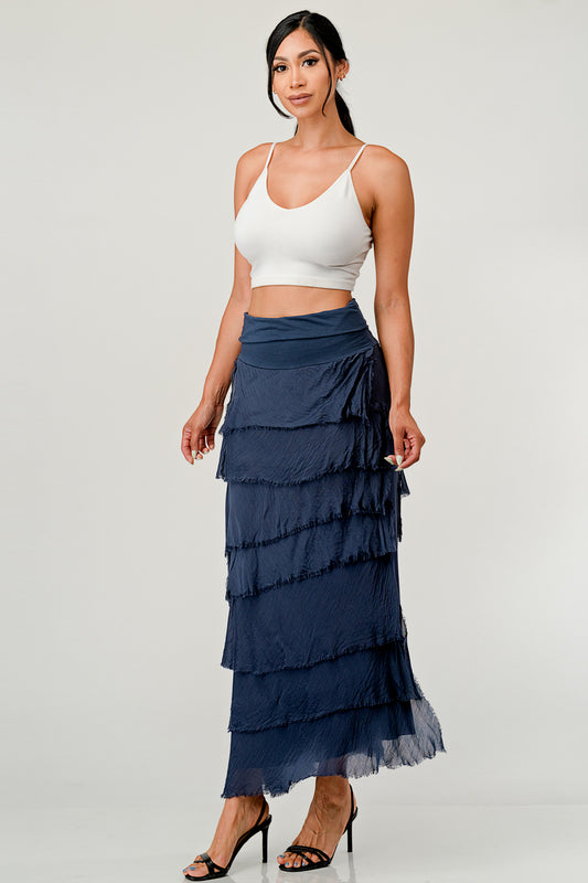 Layered Italian Raw Moda Maxi Skirt Bottom Raw Moda One Size Navy