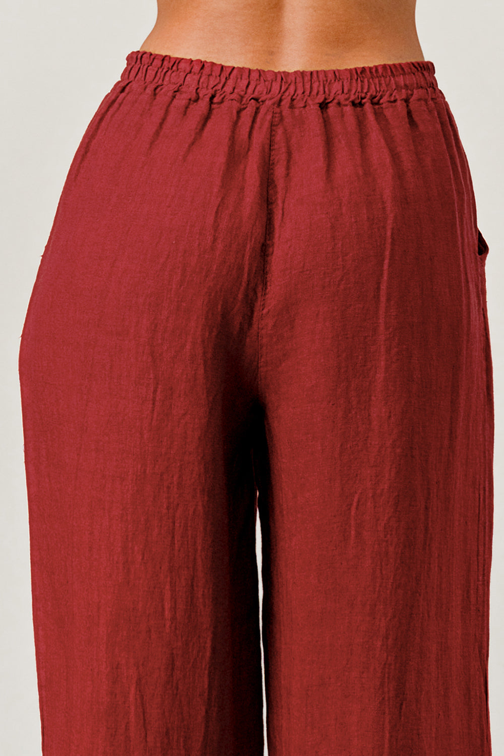 Elastic Waist Linen Pants w Pockets Bottom Raw Moda
