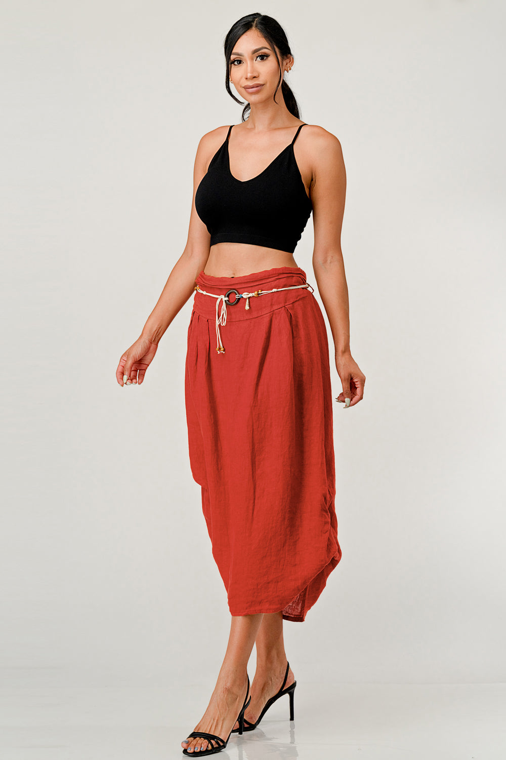 Raw Moda Italian Luna Ring  Belt Linen Skirt