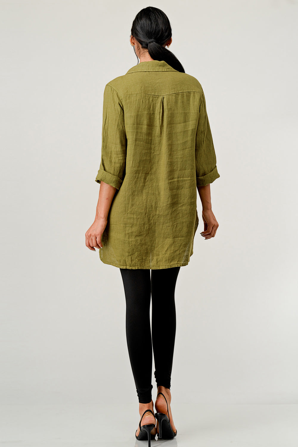 Wide Collar Shanon Linen Tunic W pockets Top Raw Moda
