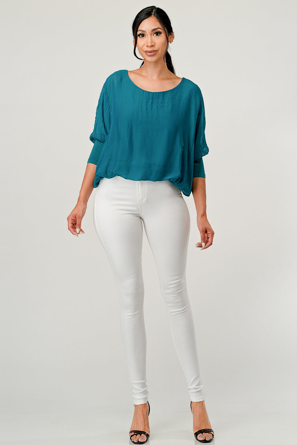 Raw Moda Solid Silk Elastic Sleeves Top