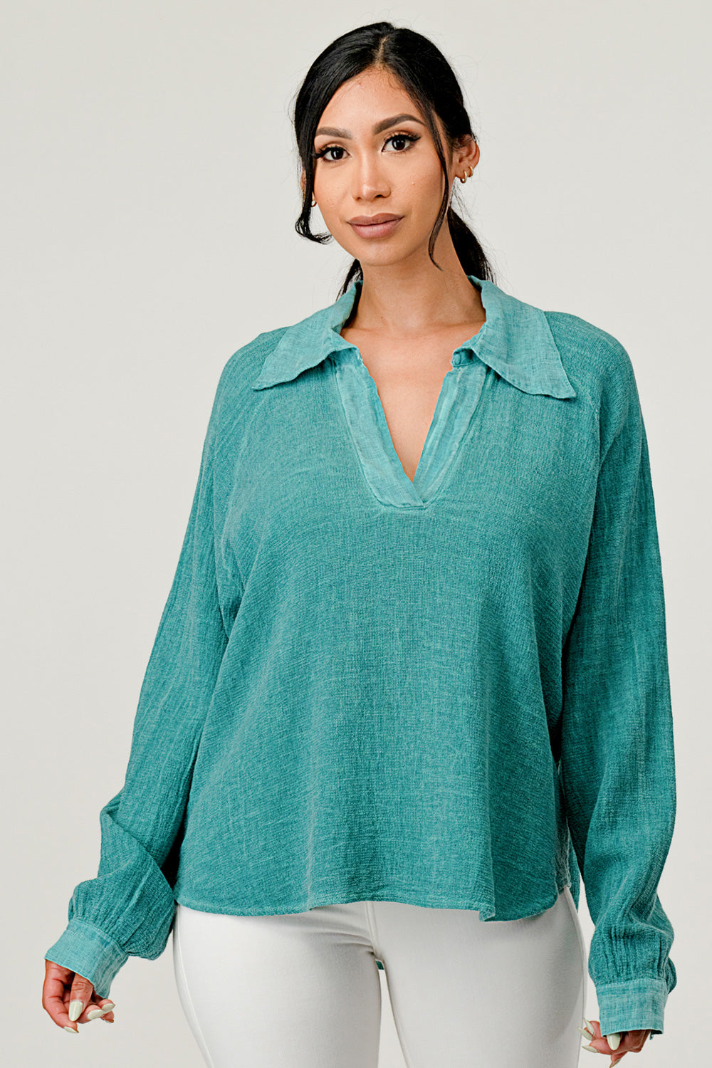 Wide Collar Linen Blouse Raw Moda