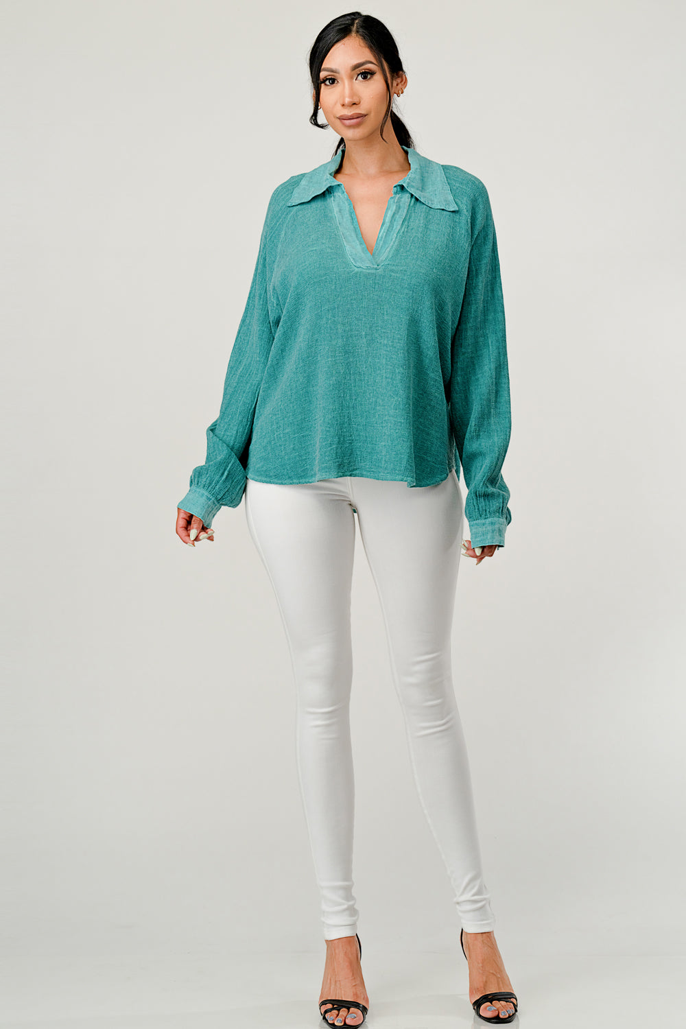 Wide Collar Linen Blouse Raw Moda