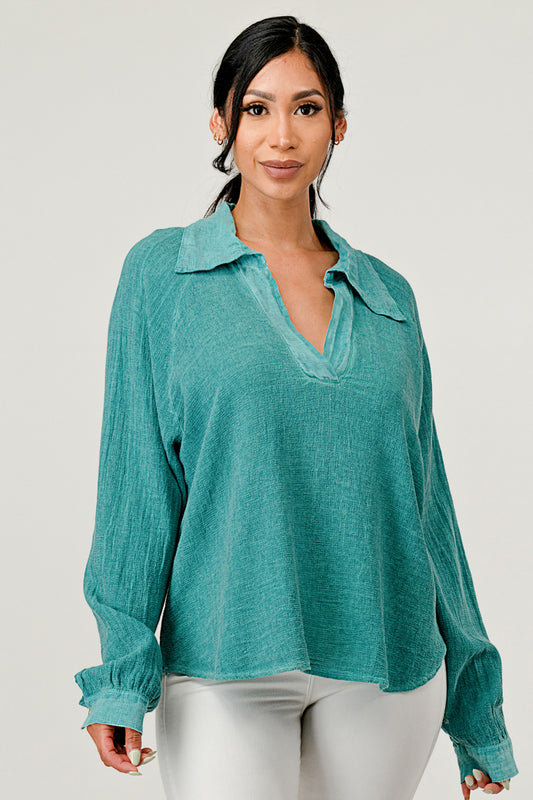 Wide Collar Linen Blouse Raw Moda