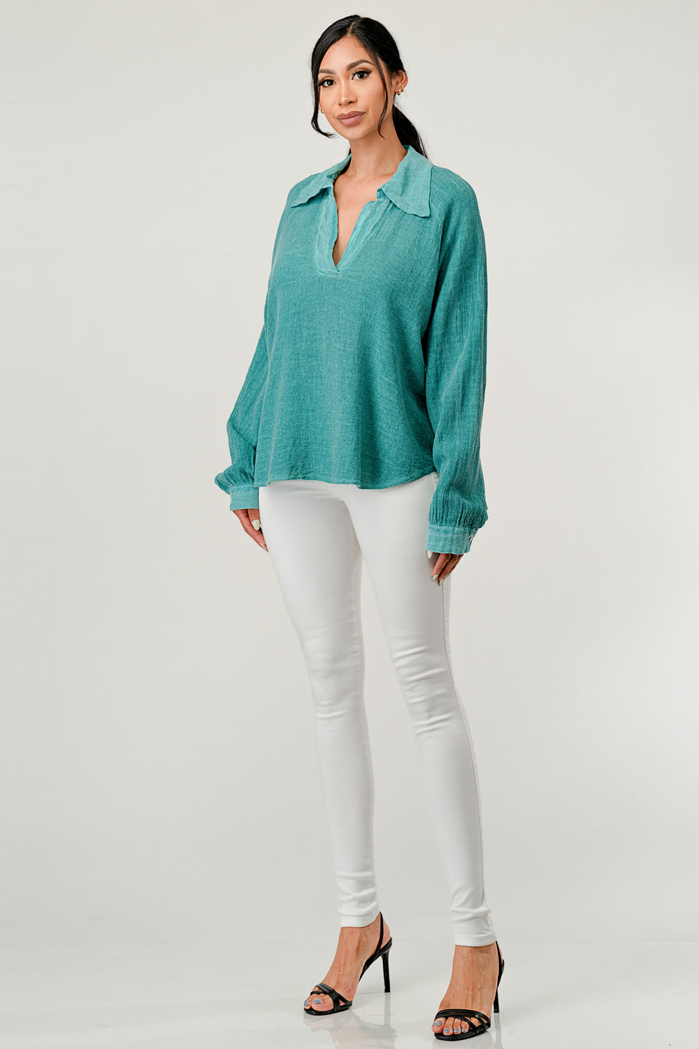 Wide Collar Linen Blouse Raw Moda