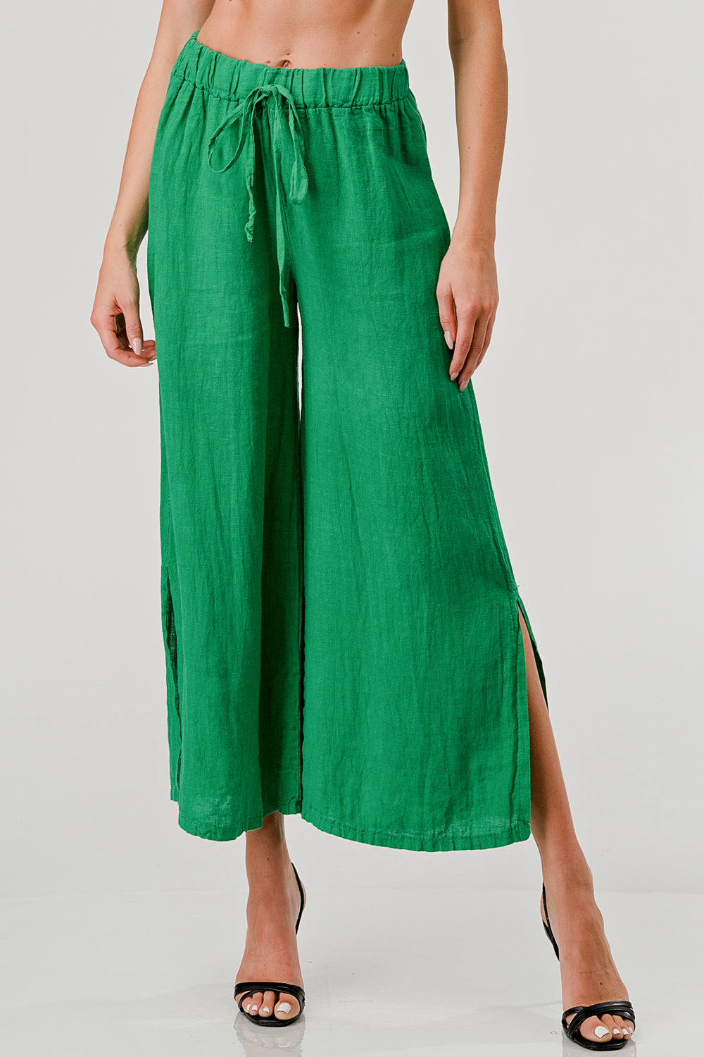 Italian Linen Tie Bottom Pants Pants Raw Moda