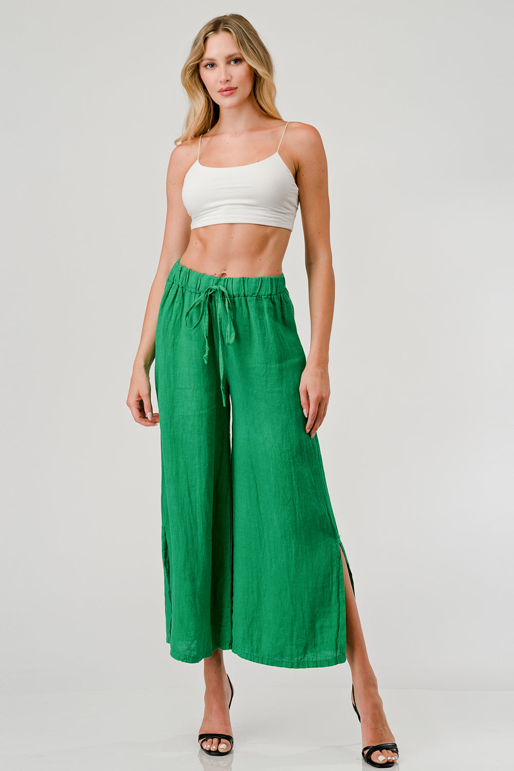 Italian Linen Tie Bottom Pants Pants Raw Moda
