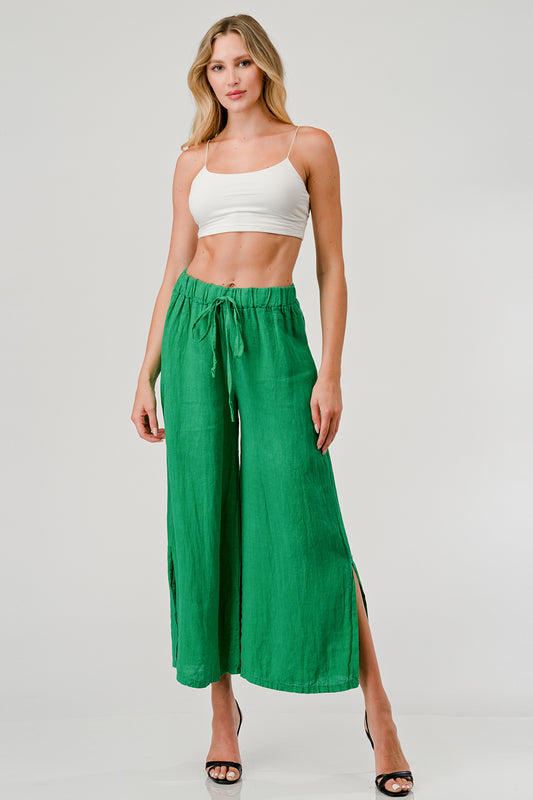 Italian Linen Tie Bottom Pants Pants Raw Moda