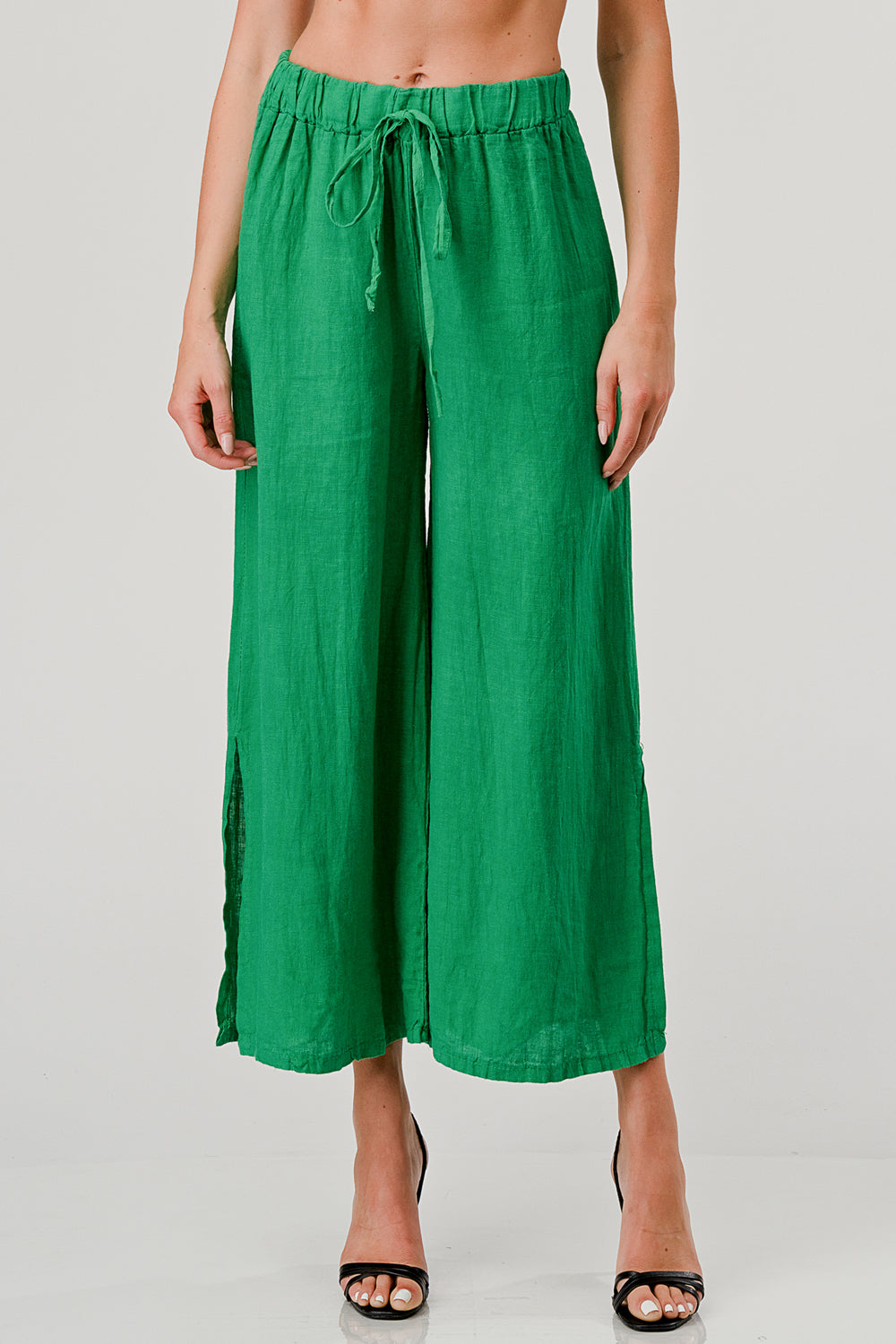 Italian Linen Tie Bottom Pants Pants Raw Moda