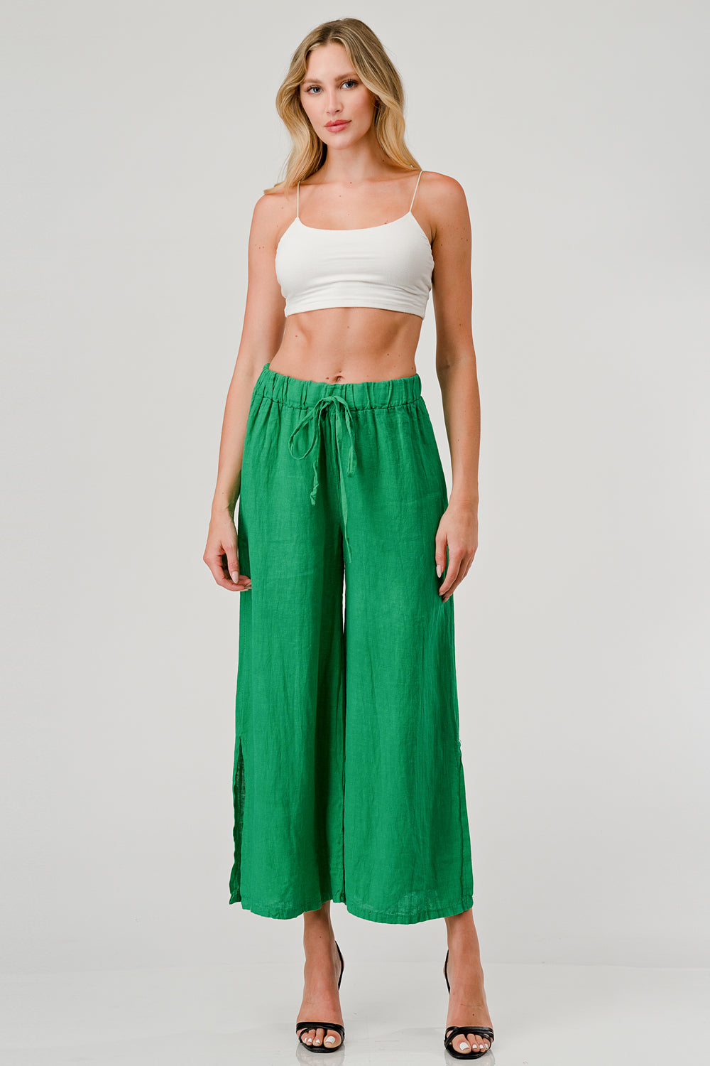 Italian Linen Tie Bottom Pants Pants Raw Moda