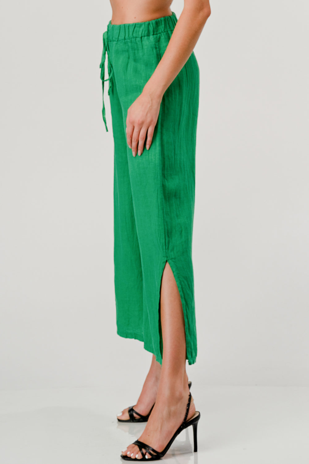 Italian Linen Tie Bottom Pants Pants Raw Moda