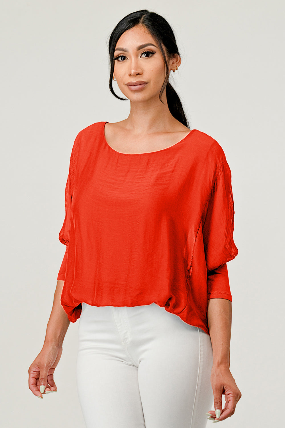 Raw Moda Solid Silk Elastic Sleeves Top Apparel & Accessories Raw Moda One Size Red