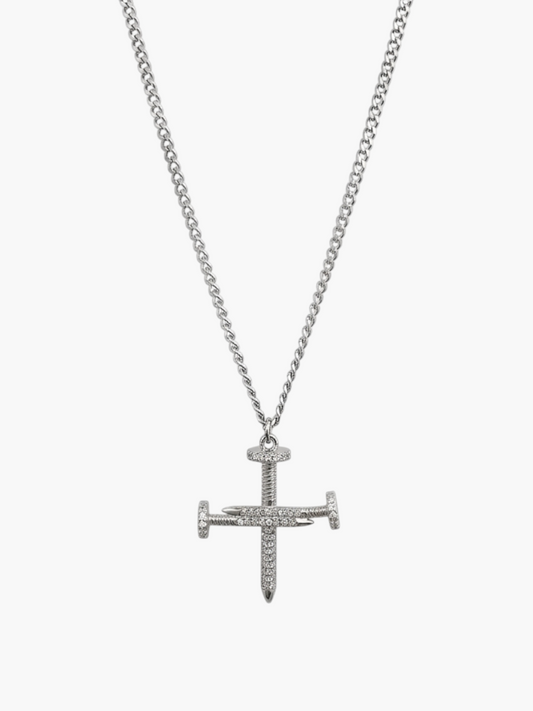 Cross Nail Zirconia Necklace