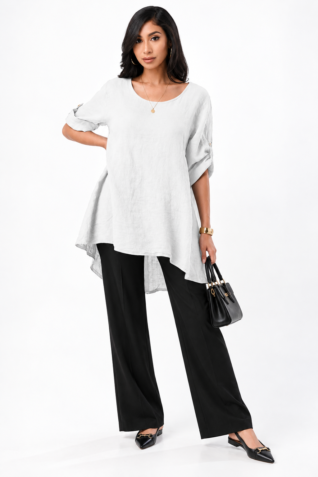Long Italian Linen Button Back Top Tunic