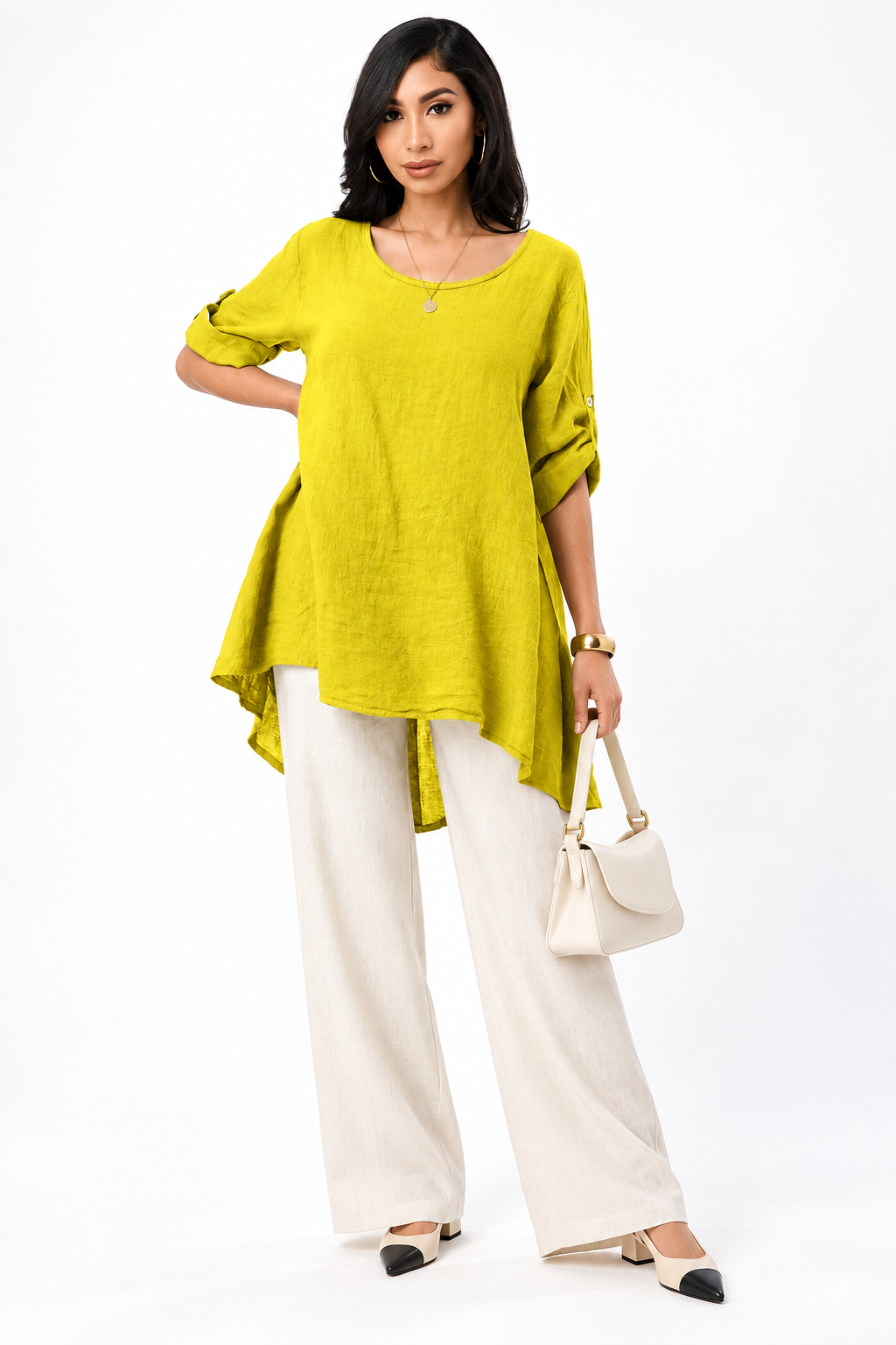 Long Italian Linen Button Back Top Tunic
