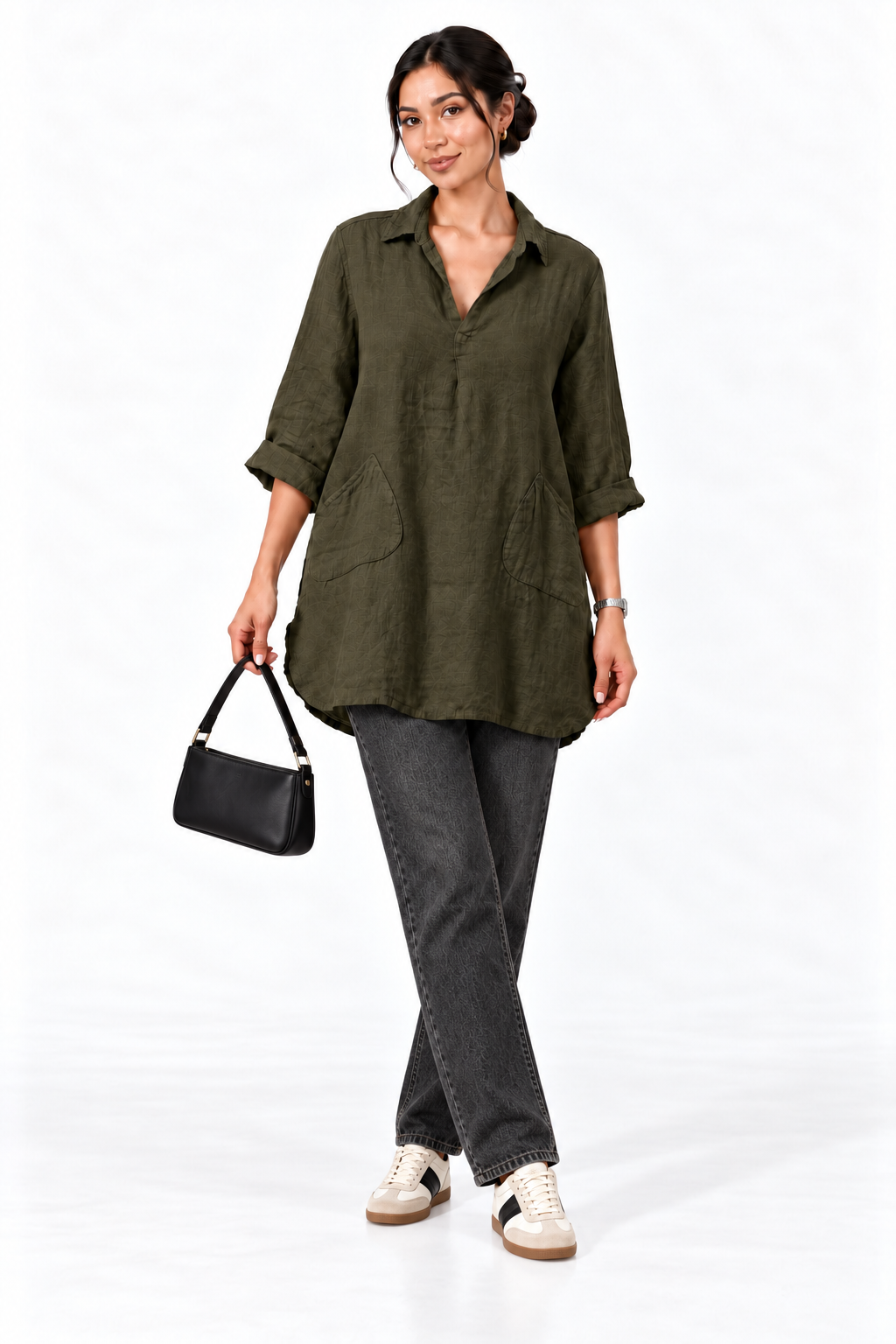 Wide Collar Shanon Linen Tunic W pockets