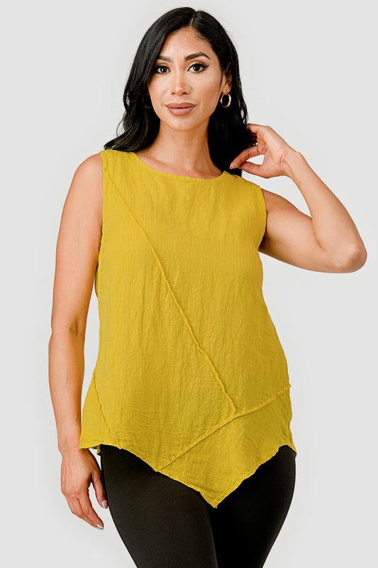 Aspen Organic Sleeveless Linen Top – front view on model