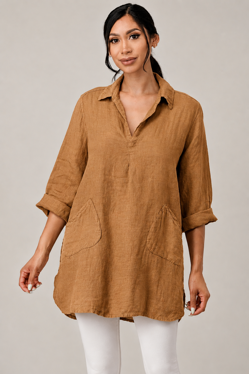Wide Collar Shanon Linen Tunic W pockets