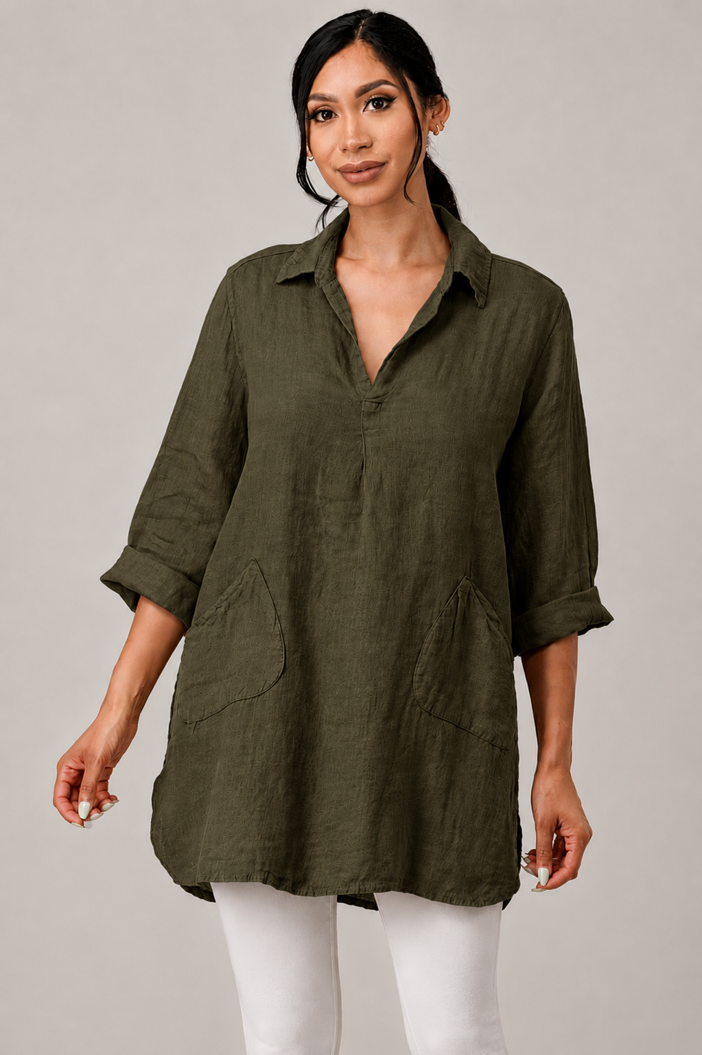 Wide Collar Shanon Linen Tunic W pockets
