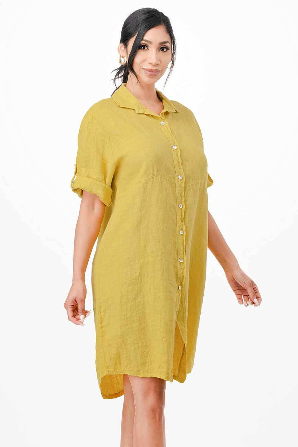 Long Linen Button Shirt Dress Dress Raw Moda