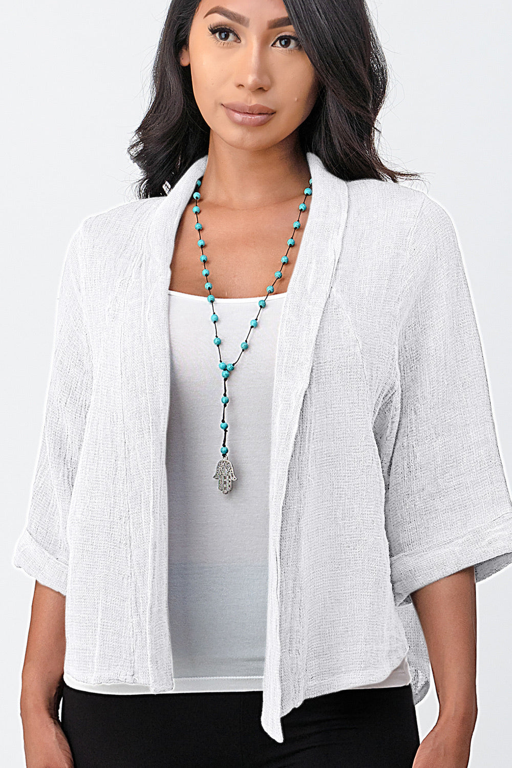 Raw Moda Short Linen Jacket Top Raw Moda One Size White