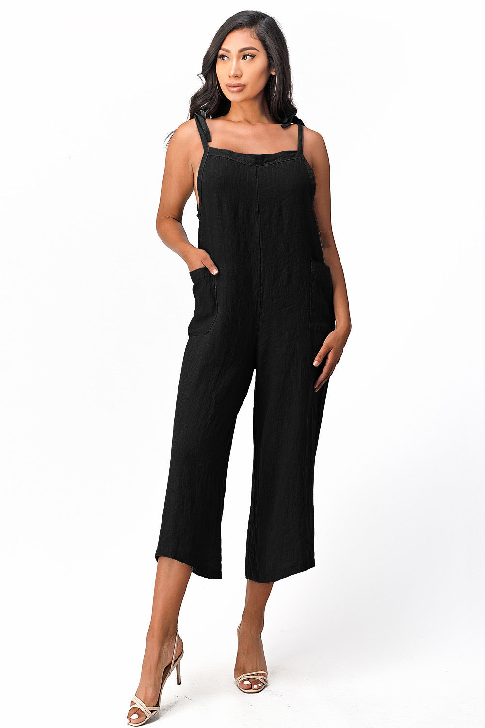 Raw Moda Sides Adjustable Linen Romper Dress Raw Moda One Size Black