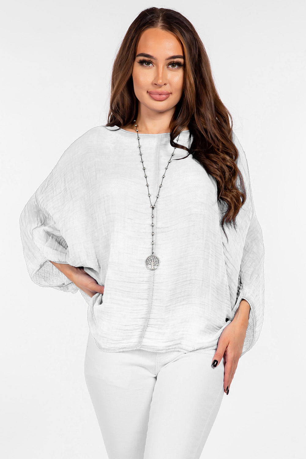 100% Cotton Washed Batwing Raw Moda Top Top Raw Moda One Size White
