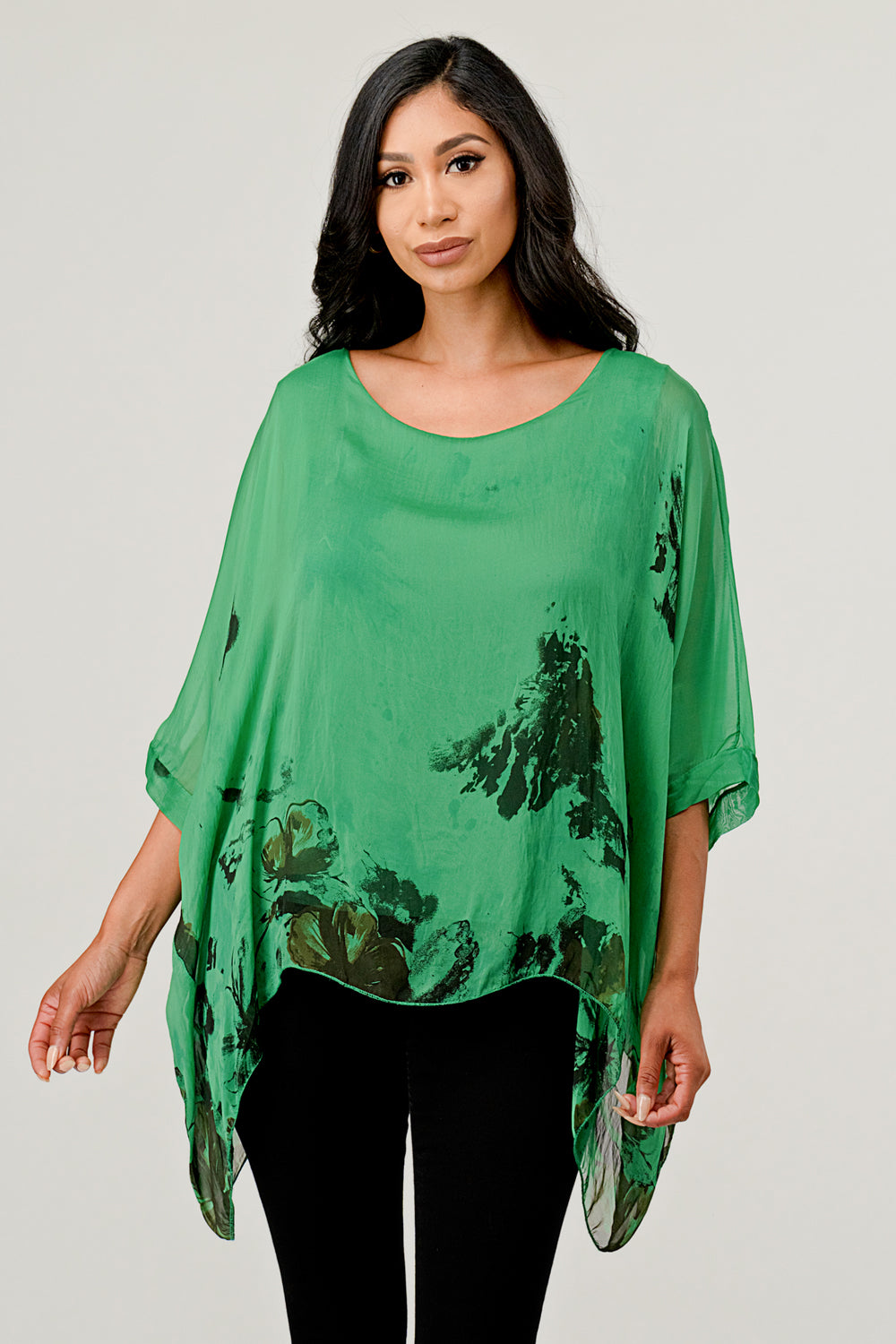 Italian Floral Raw Moda Silk Top Top Raw Moda
