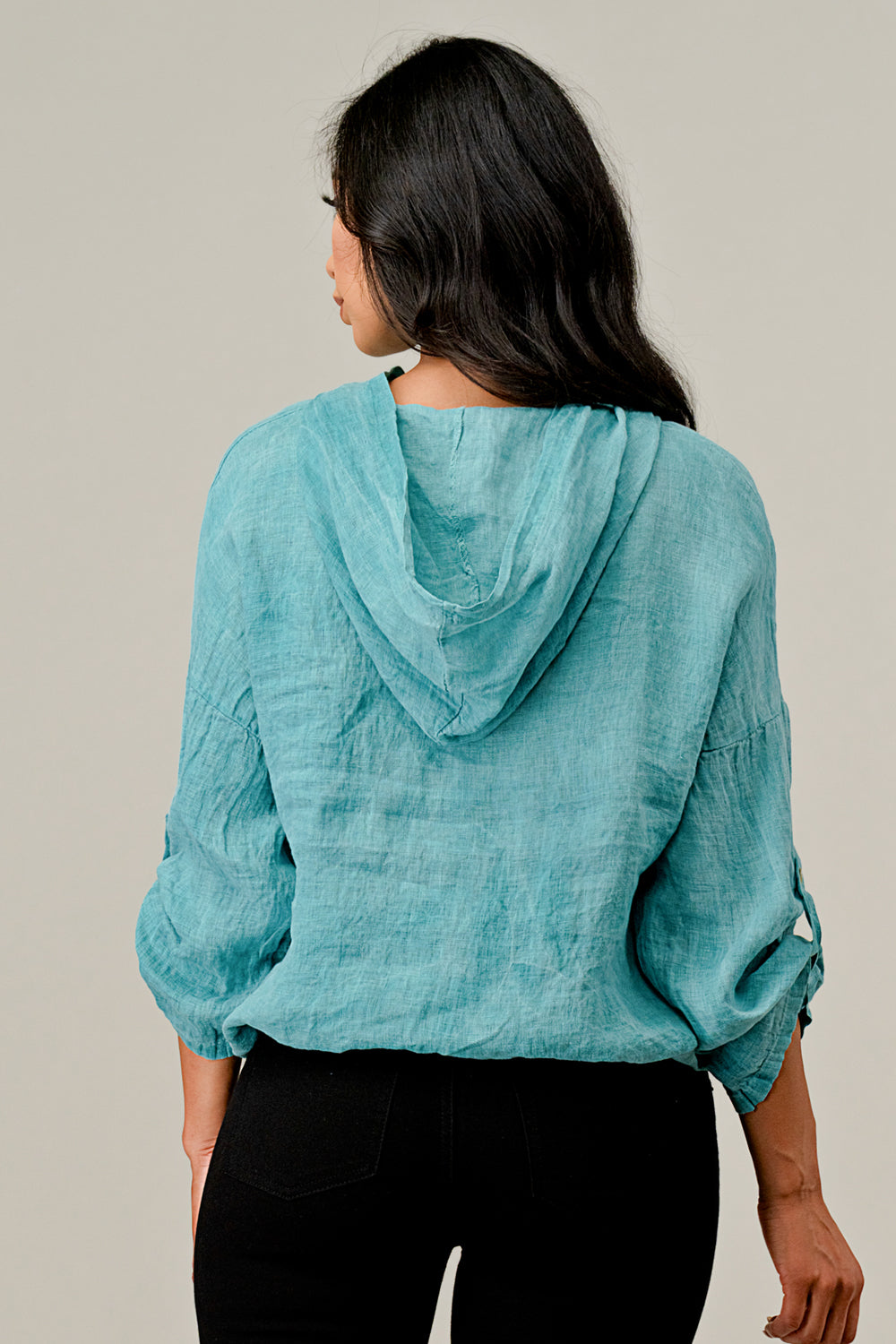 Italian Linen Blouse With Hoodie Top Raw Moda